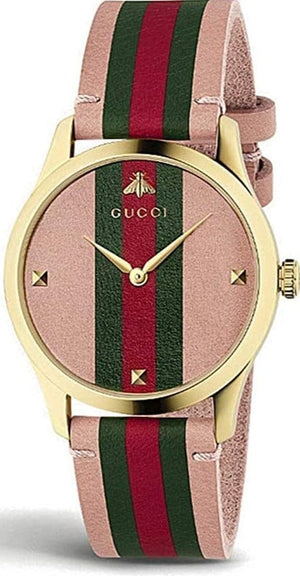 Buy Shop Gucci G Timeless Quartz Pink Dial Three Tone Leather Strap Watch For Women - YA1264118 USA Online