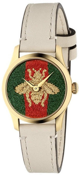 Buy Shop Gucci G Timeless Quartz Red & Green Dial Beige Leather Strap Watch For Women - YA1265009 USA Online