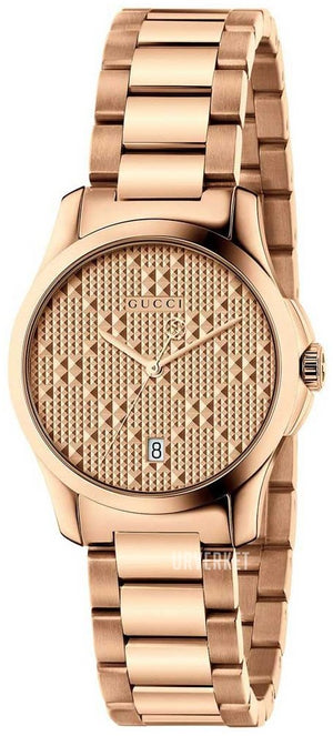 Buy Shop Gucci G Timeless Quartz Rose Gold Dial Rose Gold Steel Strap Watch For Women - YA126567 USA Online