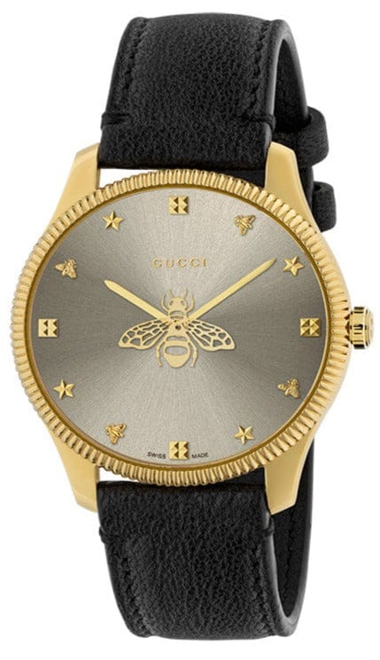 Buy Shop Gucci G Timeless Quartz Silver Dial Black Leather Strap Watch For Women - YA1264181 USA Online