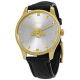 Buy Shop Gucci G Timeless Quartz Silver Dial Black Leather Strap Watch For Women - YA1265023 USA Online