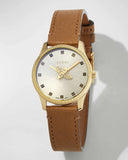 Buy Shop Gucci G Timeless Quartz Silver Dial Brown Leather Strap Watch For Women - YA1265022 USA Online