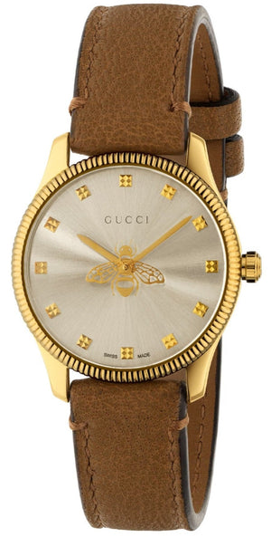 Buy Shop Gucci G Timeless Quartz Silver Dial Brown Leather Strap Watch For Women - YA1265022 USA Online