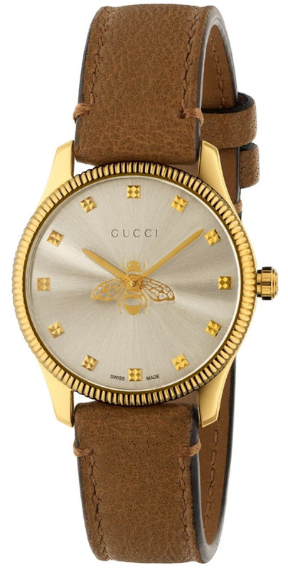 Buy Shop Gucci G Timeless Quartz Silver Dial Brown Leather Strap Watch For Women - YA1265022 USA Online