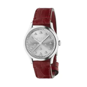 Buy Shop Gucci G Timeless Quartz Silver Dial Maroon Leather Strap Watch for Women - YA1265057 USA Online