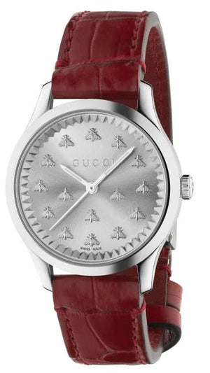 Buy Shop Gucci G Timeless Quartz Silver Dial Maroon Leather Strap Watch for Women - YA1265057 USA Online