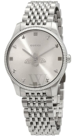 Buy Shop Gucci G Timeless Quartz Silver Dial Silver Steel Strap Watch For Women - YA1264153 USA Online