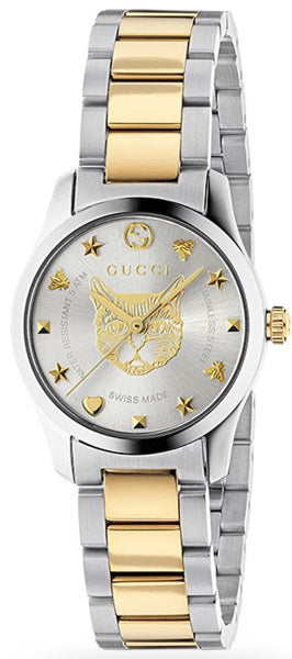 Buy Shop Gucci G Timeless Quartz Silver Dial Two Tone Steel Strap Watch For Women - YA126596 USA Online