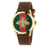 Buy Shop Gucci G Timeless Quartz Two Tone Dial Brown Leather Strap Watch For Men - YA126451B USA Online