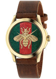 Buy Shop Gucci G Timeless Quartz Two Tone Dial Brown Leather Strap Watch For Men - YA126451B USA Online