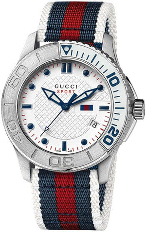Buy Shop Gucci G Timeless Quartz White Dial Two Tone Nylon Strap Watch for Men - YA126239 USA Online