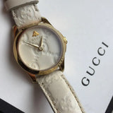 Gucci G Timeless Quartz White Dial White Leather Strap Watch For Women - YA126580A