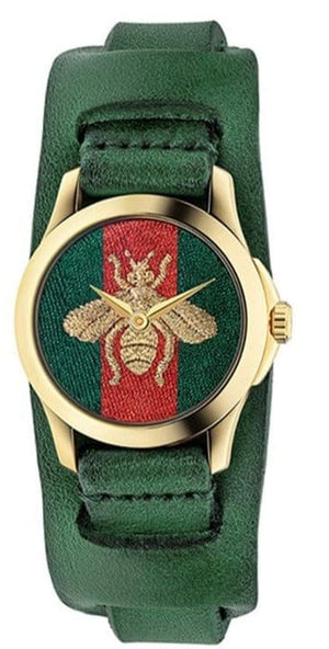 Buy Shop Gucci G Timeless Red Green Dial Green Leather Strap Watch For Women - YA126545 USA Online
