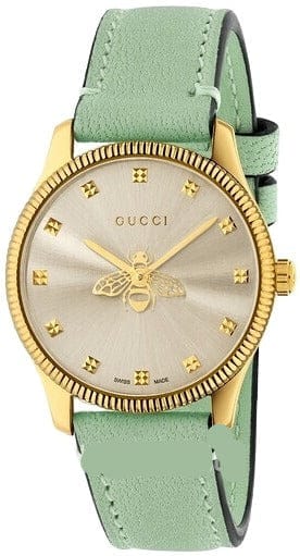 Buy Shop Gucci G Timeless Silver Dial Green Leather Strap Watch for Women - YA1265040 USA Online