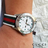Buy Shop Gucci G Timeless White Dial Two Tone Nylon Strap Watch For Men - YA126231 USA Online