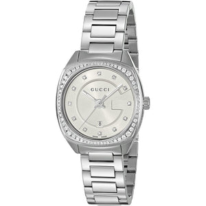 Buy Shop Gucci GG2570 Diamonds Silver Dial Silver Steel Strap Watch For Women - YA142505 USA Online