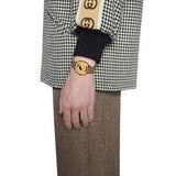 Buy Shop Gucci Grip Disney Mickey Mouse Gold Dial Brown Leather Strap Watch For Women - YA157420 USA Online