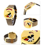 Buy Shop Gucci Grip Disney Mickey Mouse Gold Dial Brown Leather Strap Watch For Women - YA157420 USA Online