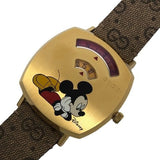 Buy Shop Gucci Grip Disney Mickey Mouse Gold Dial Brown Leather Strap Watch For Women - YA157420 USA Online