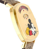 Buy Shop Gucci Grip Disney Mickey Mouse Gold Dial Brown Leather Strap Watch For Women - YA157420 USA Online
