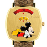 Buy Shop Gucci Grip Disney Mickey Mouse Gold Dial Brown Leather Strap Watch For Women - YA157420 USA Online