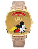 Buy Shop Gucci Grip Disney Mickey Mouse Gold Dial Brown Leather Strap Watch For Women - YA157420 USA Online