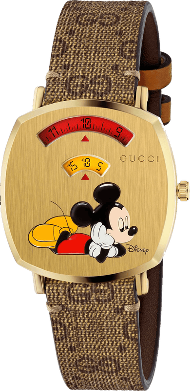 Buy Shop Gucci Grip Disney Mickey Mouse Gold Dial Brown Leather Strap Watch For Women - YA157420 USA Online