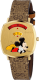 Buy Shop Gucci Grip Disney Mickey Mouse Gold Dial Brown Leather Strap Watch For Women - YA157420 USA Online