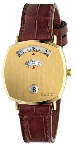Buy Shop Gucci Grip Quartz Gold Dial Maroon Leather Strap Watch For Women - YA157402 USA Online