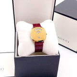 Buy Shop Gucci Grip Quartz Gold Dial Maroon Leather Strap Watch For Women - YA157413 USA Online