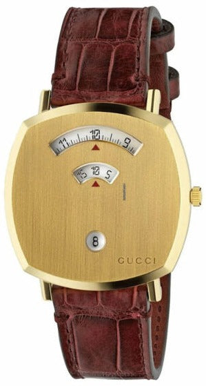 Buy Shop Gucci Grip Quartz Gold Dial Maroon Leather Strap Watch For Women - YA157413 USA Online