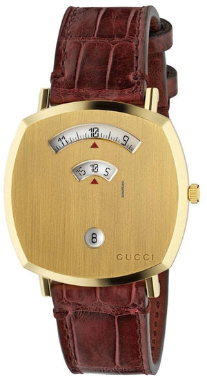 Buy Shop Gucci Grip Quartz Gold Dial Maroon Leather Strap Watch For Women - YA157413 USA Online