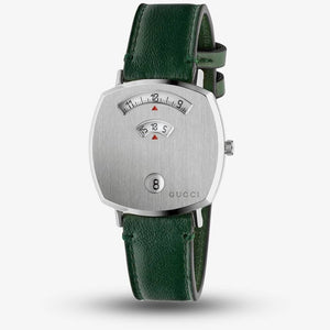 Buy Shop Gucci Grip Quartz Silver Dial Green Leather Strap Unisex Watch - YA157406 USA Online