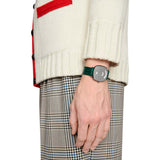 Buy Shop Gucci Grip Quartz Silver Dial Green Leather Strap Watch For Women - YA157404 USA Online