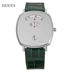 Buy Shop Gucci Grip Quartz Silver Dial Green Leather Strap Watch For Women - YA157414 USA Online