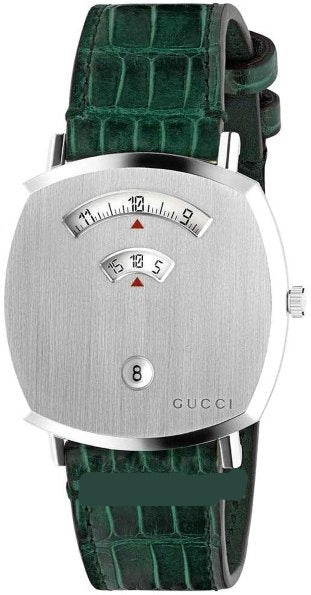 Buy Shop Gucci Grip Quartz Silver Dial Green Leather Strap Watch For Women - YA157414 USA Online