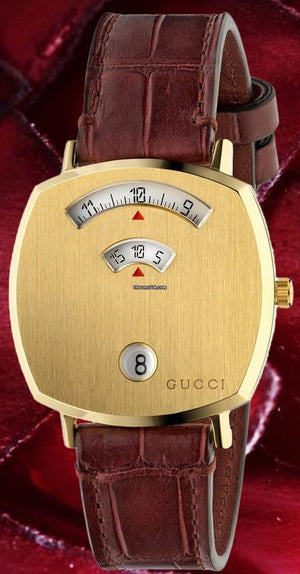 Buy Shop Gucci Grip Quartz Yellow Gold Dial Maroon Leather Strap Watch For Women - YA157405 USA Online
