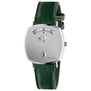Buy Shop Gucci Grip Silver Dial Green Leather Strap Unisex Watch - YA157412 USA Online