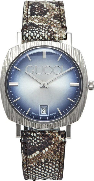 Buy Shop Gucci Grip Vintage Blue Dial Snakeskin Brown Leather Strap Watch for Women - YA152401 USA Online