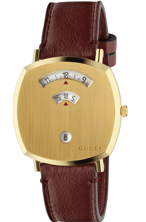 Gucci Grip Yellow Gold Dial Maroon Leather Strap Unisex Watch - YA157411