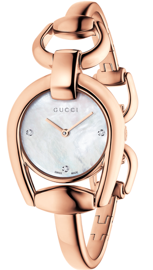 Buy Shop Gucci Horsebit Collection Diamonds Mother of Pearl Dial Rose Gold Steel Strap Watch For Women - YA139508 USA Online
