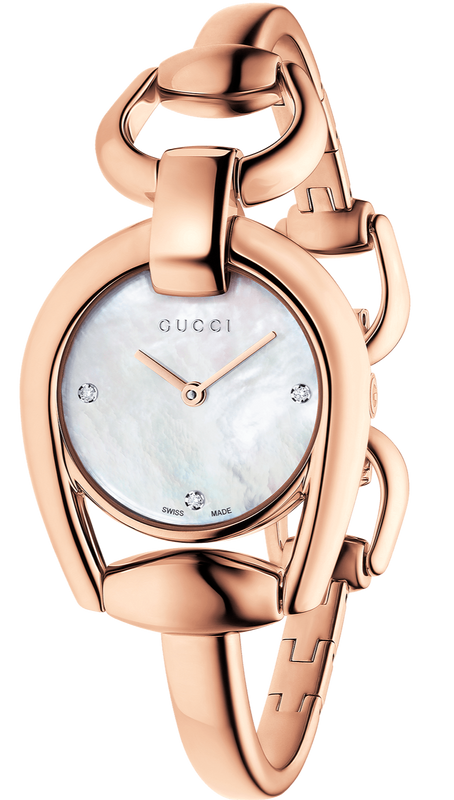 Buy Shop Gucci Horsebit Collection Diamonds Mother of Pearl Dial Rose Gold Steel Strap Watch For Women - YA139508 USA Online