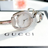 Buy Shop Gucci Horsebit Collection Diamonds Mother of Pearl Dial Silver Steel Strap Watch For Women - YA139505 USA Online