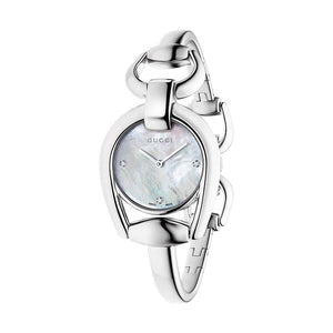 Buy Shop Gucci Horsebit Collection Diamonds Mother of Pearl Dial Silver Steel Strap Watch For Women - YA139506 USA Online