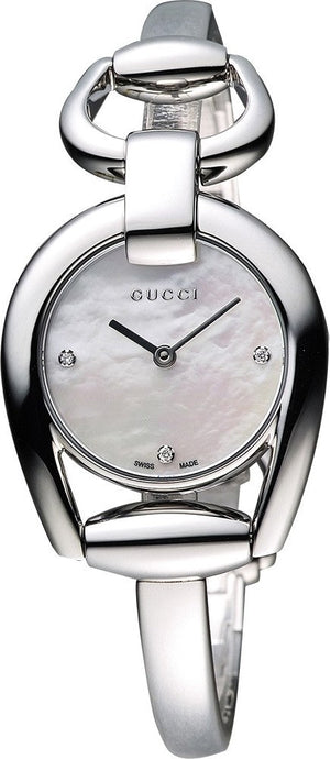 Buy Shop Gucci Horsebit Collection Diamonds Mother of Pearl Dial Silver Steel Strap Watch For Women - YA139506 USA Online