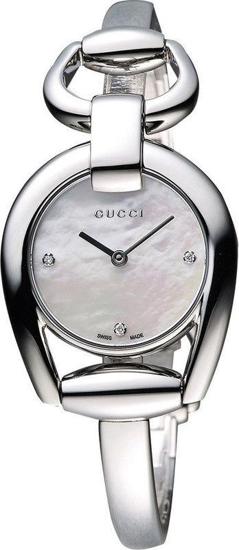 Buy Shop Gucci Horsebit Collection Diamonds Mother of Pearl Dial Silver Steel Strap Watch For Women - YA139506 USA Online