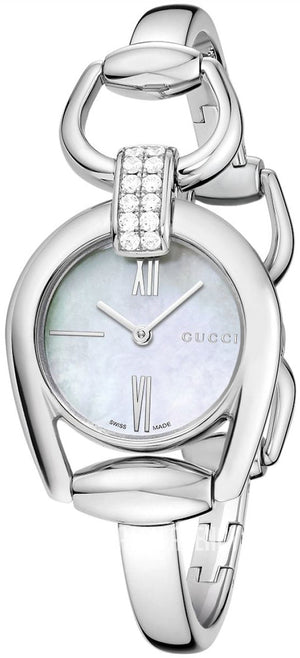 Buy Shop Gucci Horsebit Collection Diamonds Mother of Pearl White Dial Silver Steel Strap Watch For Women - YA139504 USA Online
