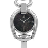 Buy Shop Gucci Horsebit Collection Mother of Pearl Black Dial Silver Steel Strap Watch For Women - YA139503 USA Online