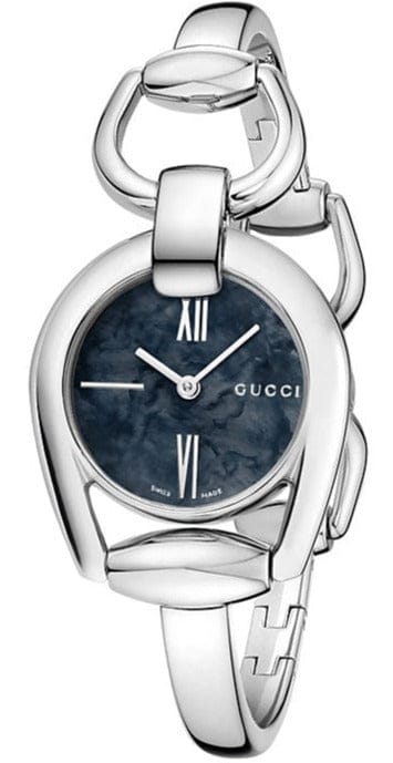 Buy Shop Gucci Horsebit Collection Mother of Pearl Black Dial Silver Steel Strap Watch For Women - YA139503 USA Online