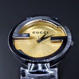Buy Shop Gucci Interlocking G Quartz Gold Dial Black Steel Strap Watch For Women - YA133314 USA Online